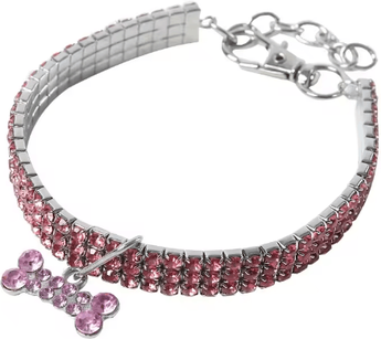 Inspire Picks Adjustable Rhinestone Dog Collar Crystal Jewelry Collar For Puppies & Small Dogs 3 pink s(20cm)