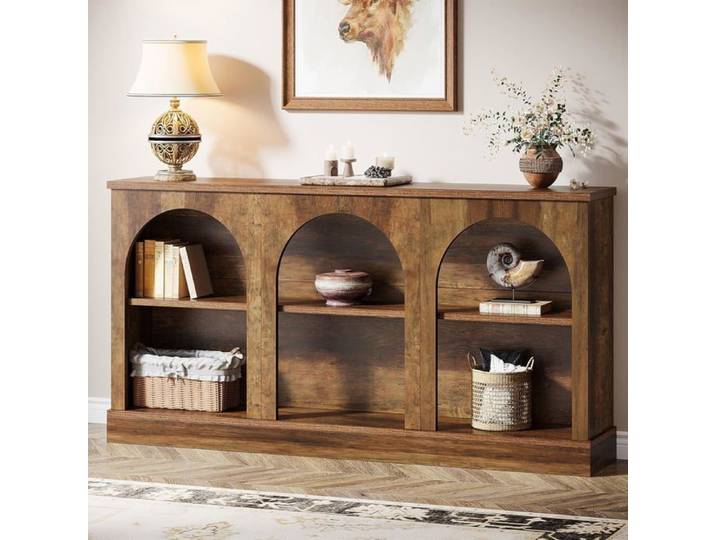 Table Console d'entrée - 160 x 30 x 80 cm - Finmind Table Console Industriel avec 3 Niveaux de Rangement - Marron
