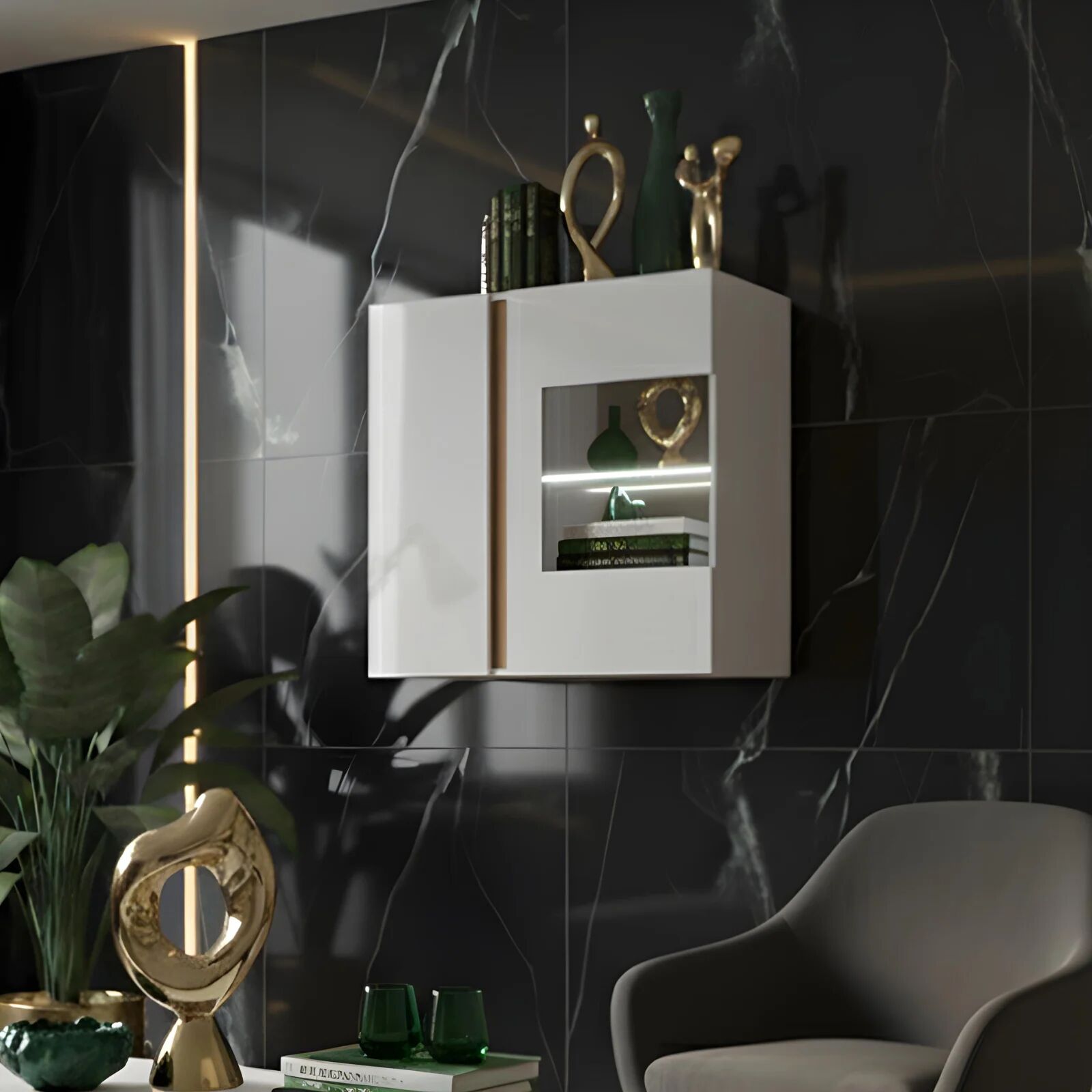 garneroarredamenti Vetrina sospesa 97x83h cm 2 ante soggiorno bianco Noa Gihome®