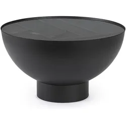 Couchtisch Archie aus Metall und Glas, modern rund, schwarz, Ø 70 cm, Mittelfuß