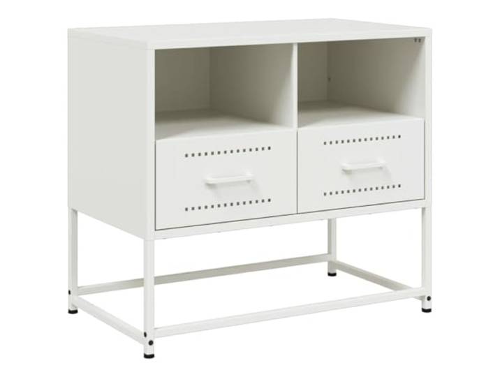 GKHPYURE TV-Schrank weiß 68 x 39 x 60,5 cm Stahl 2 offene Fächer, 2 Schubladen, Industrie-Stil, einfache Reinigung