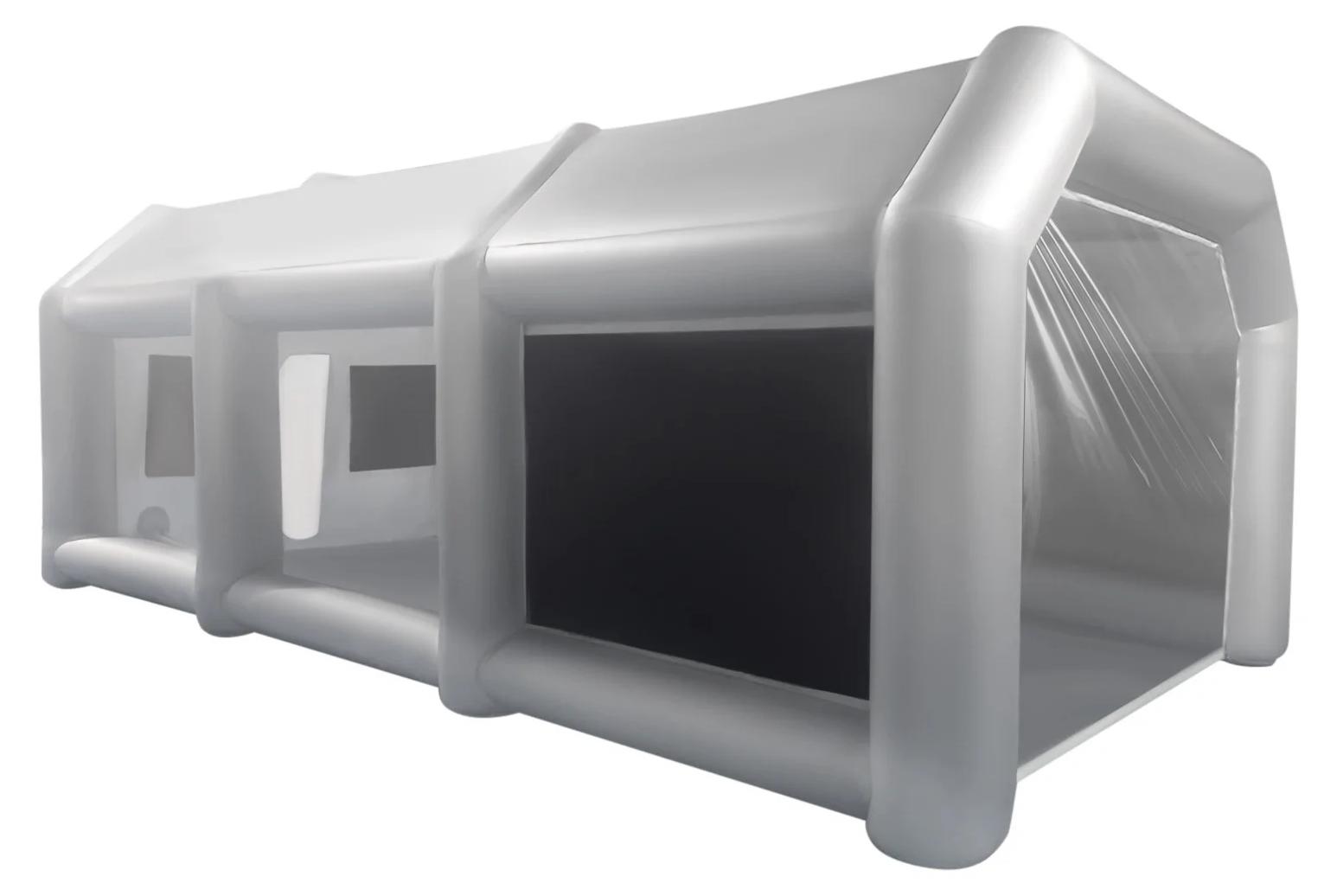 Aufblasbare Lackierkabine - Tragbares Spritzzelt - 4×2,5×2,2 m - Belüftungs- und Filtersystem - Oxfordgewebe PVC - Für Auto- und Motorradlackierung - Grau