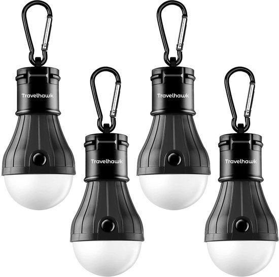 Travelhawk LED Campinglamp Set van 4 - Zwart - Waterbestendig