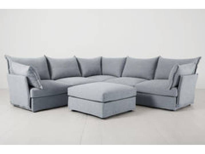 Ecksofa Model 06 mit Polsterhocker, Meerglasblau