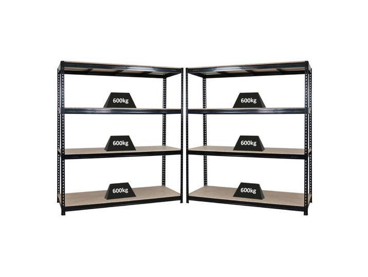 PROREGAL® Schwerlastregal MegaDeal Robustes Garagenregal Lagerregal BISON mit 600kg Fachlast, 2-tlg., Stabiles Lastenregal mit Spanplatten-Ebenen bis zu 3000kg Gesamtlast