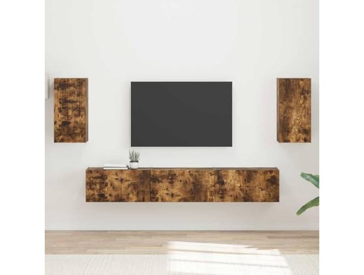 TV-Schrankset 5 Pieces Räuchereiche Holzwerkstoff Wall Mount Storage Räuchereiche-Optik, Wandmontage spart Platz, zwei Wandschränke, drei TV-Schränke, einfache Montage