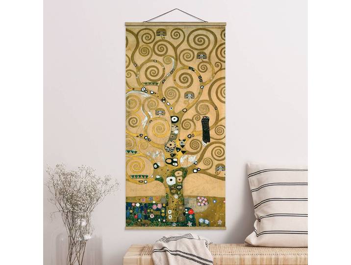 Tableau déco Gustav Klimt L’Arbre de vie Tissu Doré 50 x 100cm