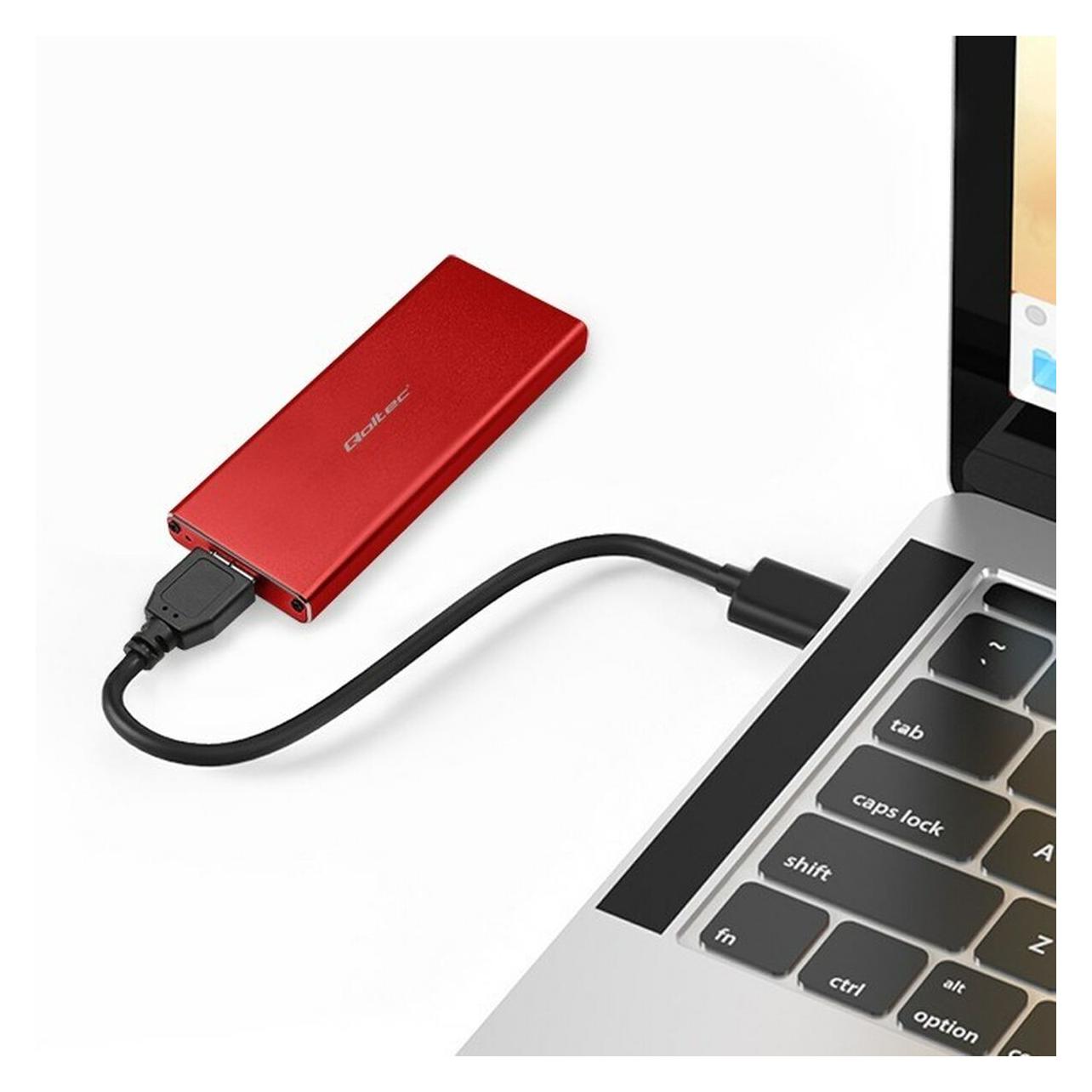 Qoltec Aluminiowa Obudowa | Kieszeń na dysk M.2 SSD | SATA | NGFF | USB 3.0 | Super speed | 2TB | (M.2) (51831)
