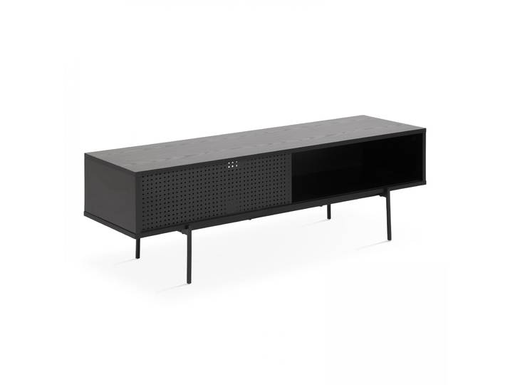 Oviala - Meuble TV noir et effet bois 140 cm