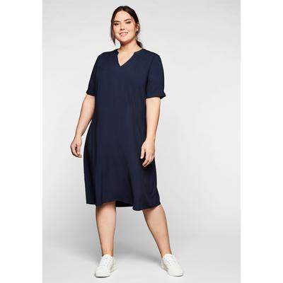 Sommerkleid SHEEGO "Sommerkleid", Damen, Gr. 48, Normalgrößen, blau (marine), 100% Viskose, unifarben, knielang, Rundhals, Kleider Sommerkleid