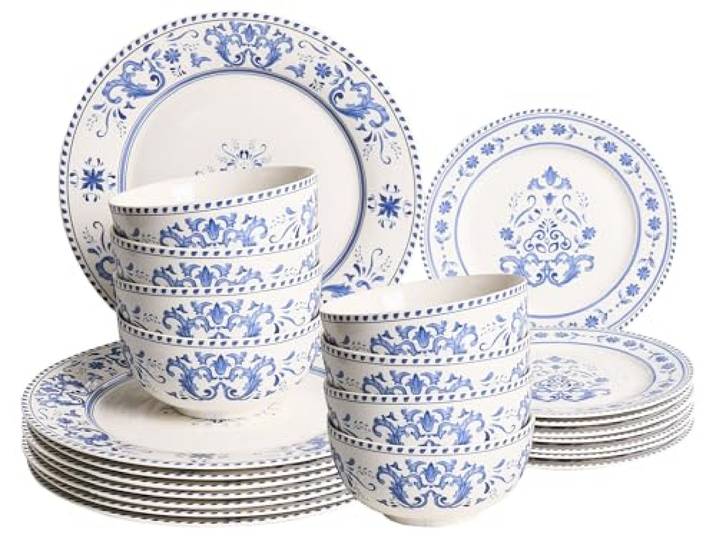 Beliani Tafelservice 24-teilig Weiß Porzellan Klassisch für Geschirrset Keramik, Rund, Glasur, Benötigt keine Montage, 27 x 27 x 2 cm