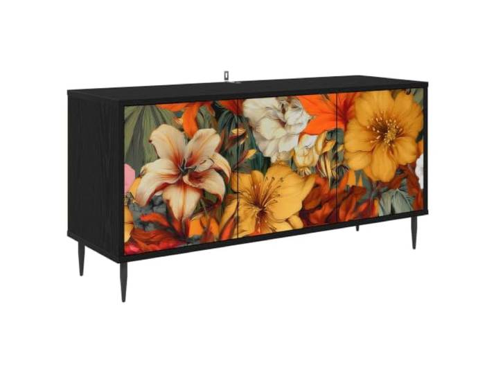 TV-Schrank GENNEP aus Holzwerkstoff, Schwarz Eichen-Optik, 102x33x51 cm Rechteckige Form, geräumige Fächer, erhöhte Füße, pflegeleichte Oberfläche, moderne Optik