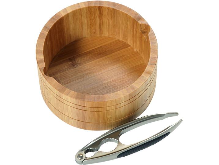 Snackschale KESPER Nussschale, rund , beige (natur, braun), H:8cm Ø:17cm, Bambus, Schüsseln, Snackschale, inkl. Nussknacker