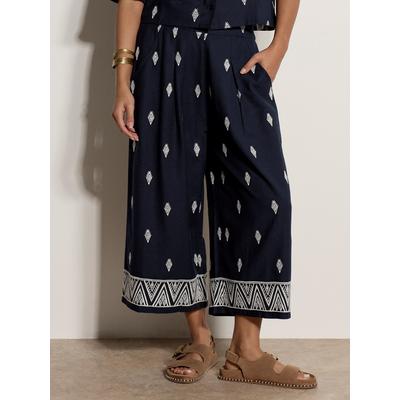 Culotte APRICOT "Bestickte Culotte aus Baumwollmischung", Damen, Gr. M (38), N-Gr, blau (navy), gewebt, Obermaterial: 50% Baumwolle CO. 50% Viskose CV., gemustert, Hosen Culotte, Elastischer Bund