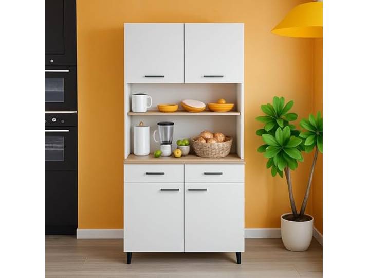 Dmora - Kommode Artesian, Wohnzimmerbuffet, Wohnzimmer-Sideboard, Moderne Küchen-Speisekammer, 72x40 h185 cm, Weiß und Eiche