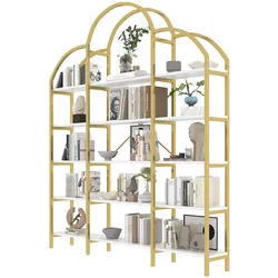 OKWISH Regal Metall & MDF Gold-Weiß 170x26x190 cm, 5 Ebenen mit wolkenförmigem Dekor