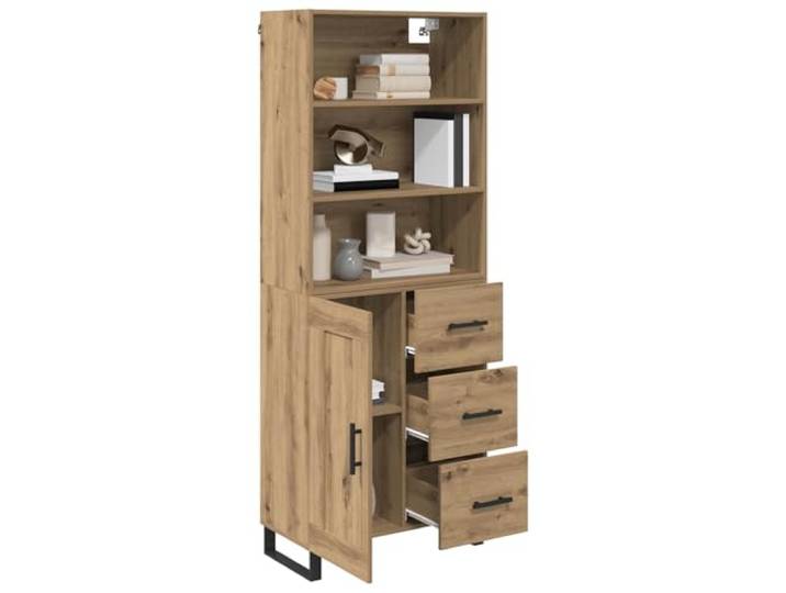 KTHLBRH Sideboard 2 Stück Eiche Handwerk 69,5 x 34 x 180 cm Mehrschichtholz, 3 Schubladen, 3 Einlegeböden, 1 Tür, schwarze Metallfüße, einfache Montage