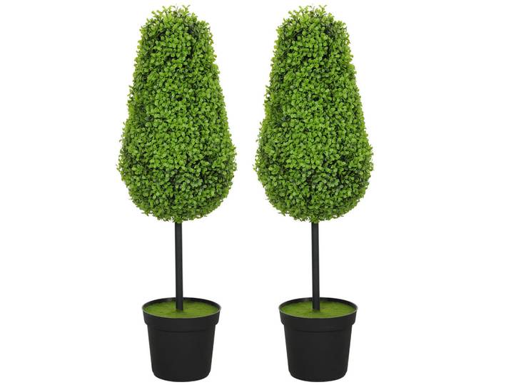 Homcom 2ER Set Künstliche Buchsbaum 90cm Kunstpflanze in Tränenform Fake Plant wie echt, Grün, Kunststoff, 90 cm, Dekoration, Blumen & Blumentöpfe, Kunstpflanzen