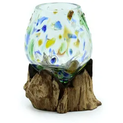 Molten Coloured Glass on Wood - Medium Bowl