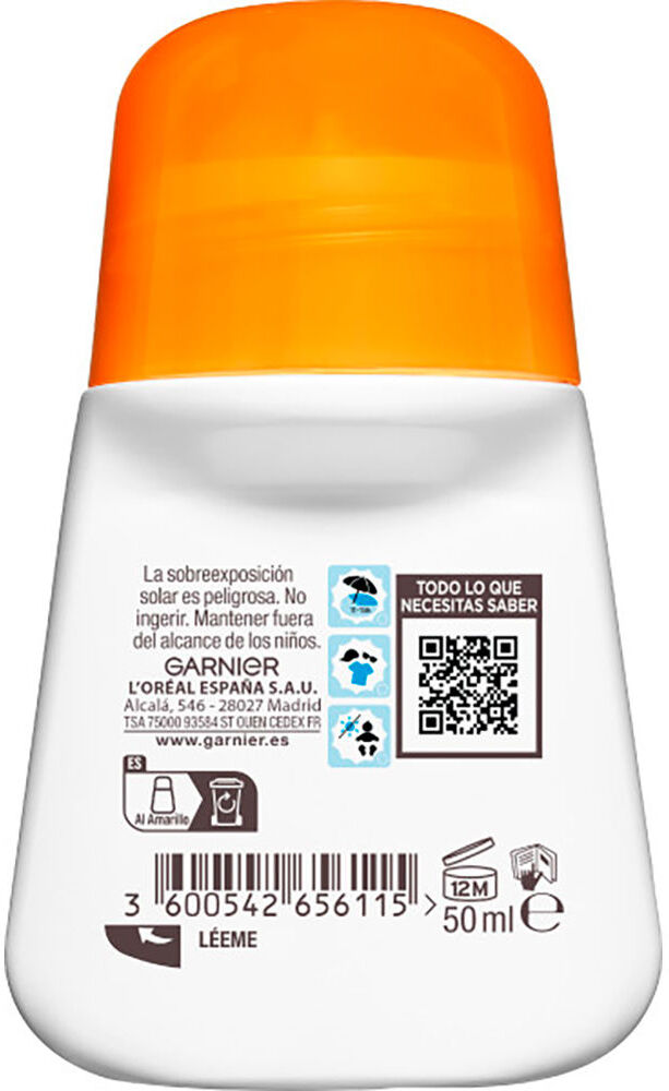 Garnier Roll-on coloré SPF50+ pour enfants à peau sensible, 50 ml