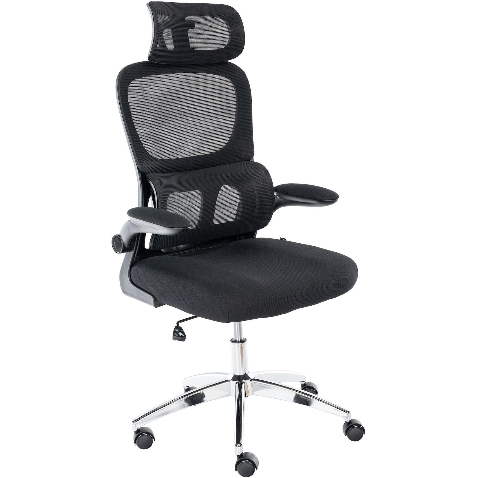 CLP Bürostuhl Overton I Ergonomischer Drehstuhl mit verstellbarer Kopfstütze und Lendenwirbelstütze, klappbaren Armlehnen I Wippfunktion