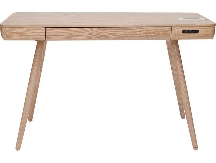 Bureau connecté multimédia avec tiroir bois clair massif L120 cm CLEVER