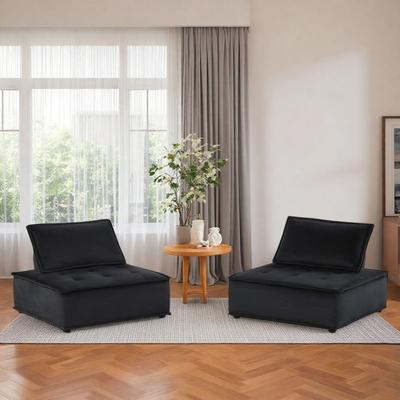 "40"" Velvet Armless Lounge Chairs with Tufted Seat and Pocket Coil Springs and Modular Design"