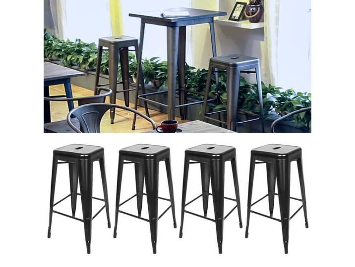 Tabourets de bar en fer JEOBEST - Lot de 4 - Noir - Style industriel rétro