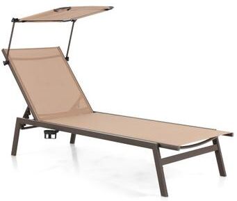 Costway Outdoor Chaise Lounge Chair with Sunshade and 6 Adjustable Position-Brown