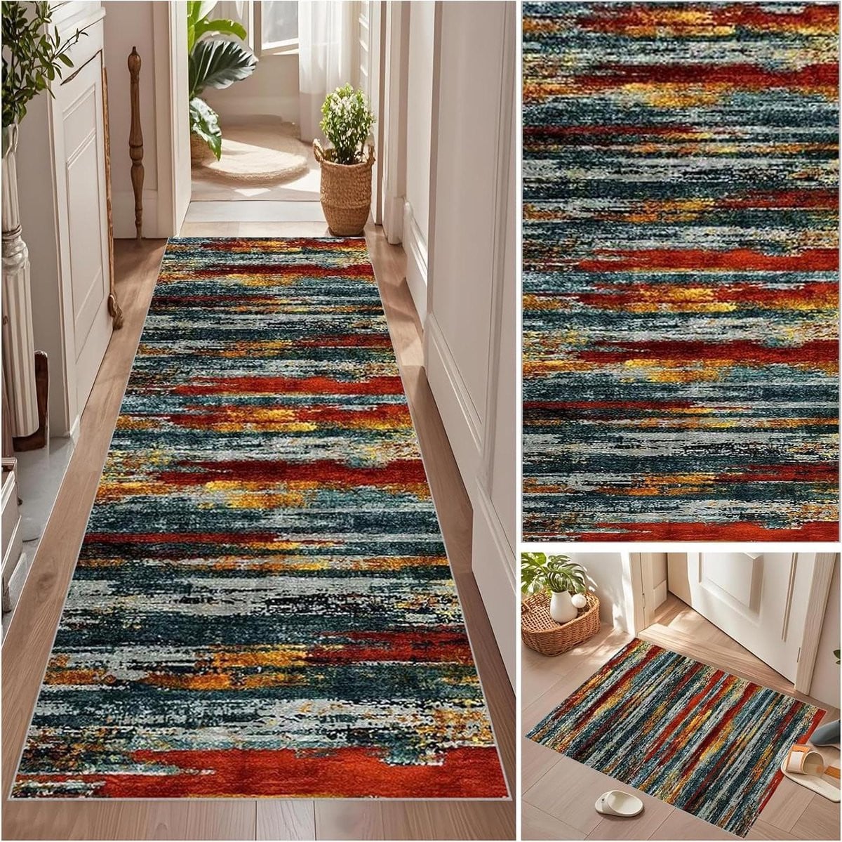 Wasbare antislip vloerkleed runner met geometrisch print voor gang, keuken of badkamer - 90 x 120 cm