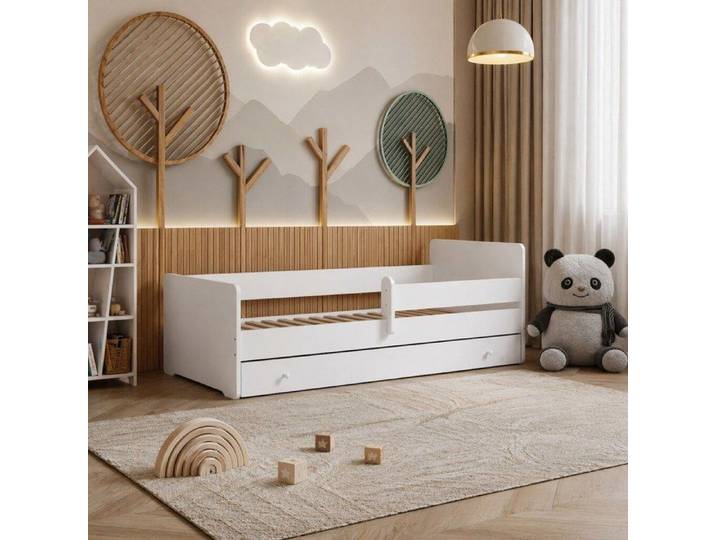 Lit enfant MAX 140x70 avec barrière et tiroir – blanc sans matelas