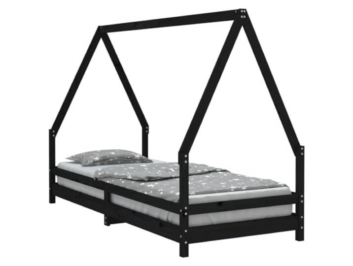Schwarz 80x200 cm Massivholz Kiefer Hausform Massives Kiefernholz, robuste Holzlatten, Hausform-Rahmen, geringe Einstiegshöhe, Einzelbett fürs