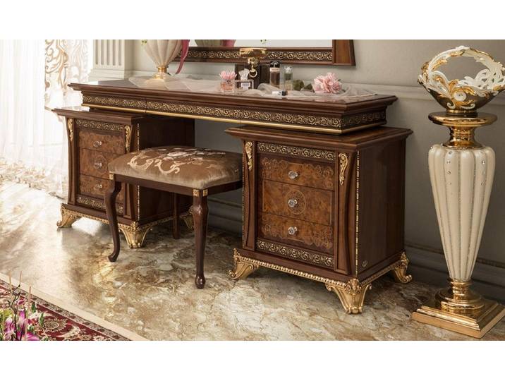 JVmoebel Schminktisch Frisiertisch im Barockstil mit antikem Finish und eleganter Form, Made in Europa