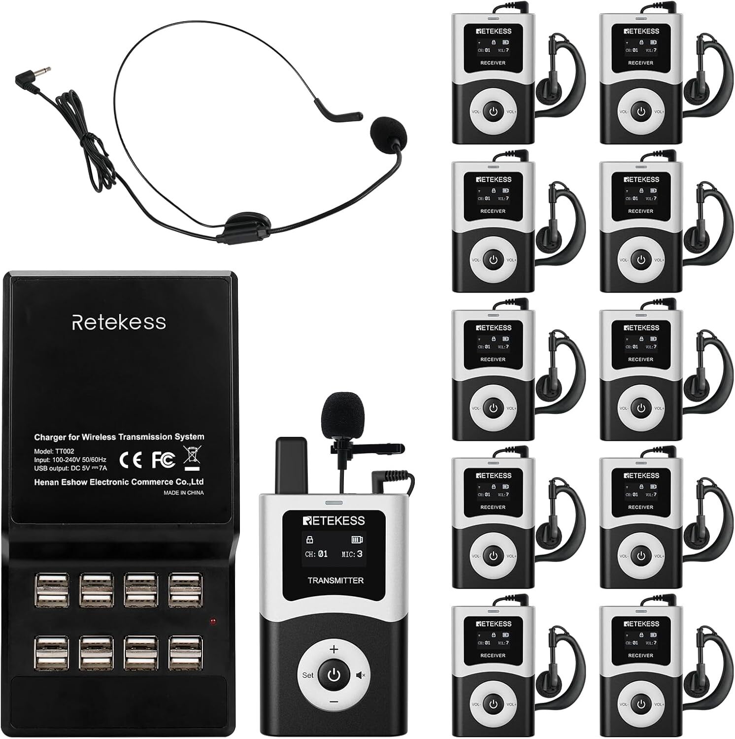 Retekess T130U Tour Guide System, Tour Guide Mikrofon und Lautsprecher, 200 m, Sender mit Bluetooth, Ein-Tasten-Bedienung, für Museen Reisebüro