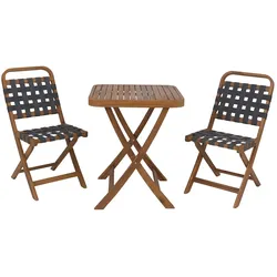 PROREGAL Garten-Set Sitzgruppe Balkon-Set Garnitur 2x Stuhl Tisch Seilgeflecht Akazie Holz klappbar Natur/Grau