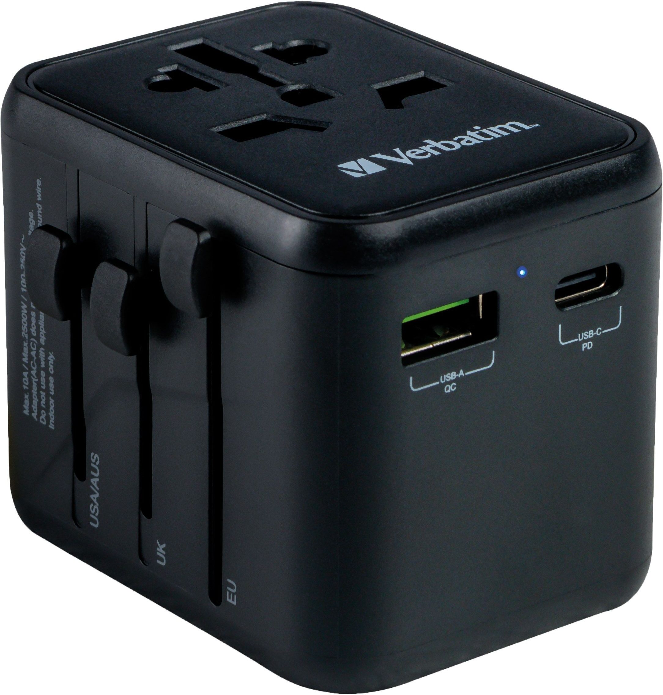 Verbatim - Universal Travel Adapter UTA-02 PD20W/QC / 1xUSB / 1xType-C