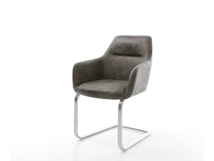 Freischwinger Pejo-Flex Mikrofaser Grau Antik Freischwinger flach Edelstahl Taschenfederkern, Esszimmerstühle