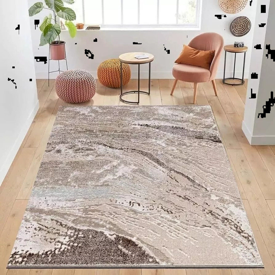 Metro Abstract Shag Beige Round 120 cm