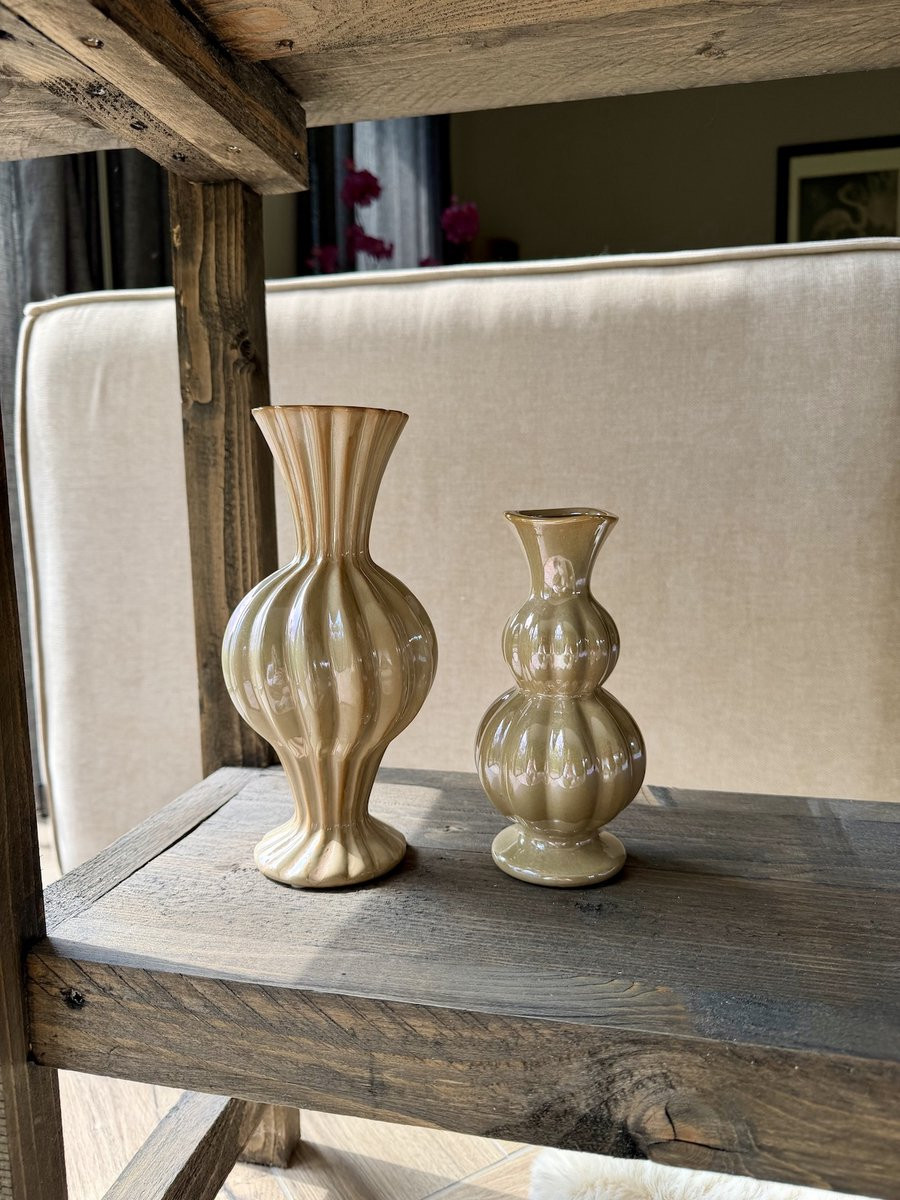 Vazen Set Organic Pearl Zand – Keramieken Vazen Set van 2