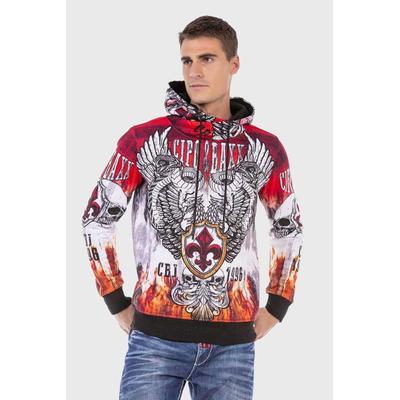 Kapuzenpullover CIPO & BAXX "Sweatshirts", Herren, Gr. S, rot, 50% Baumwolle, 50% Polyester, bedruckt, regular fit, Pullover Kapuzenpullover, mit coolem Print