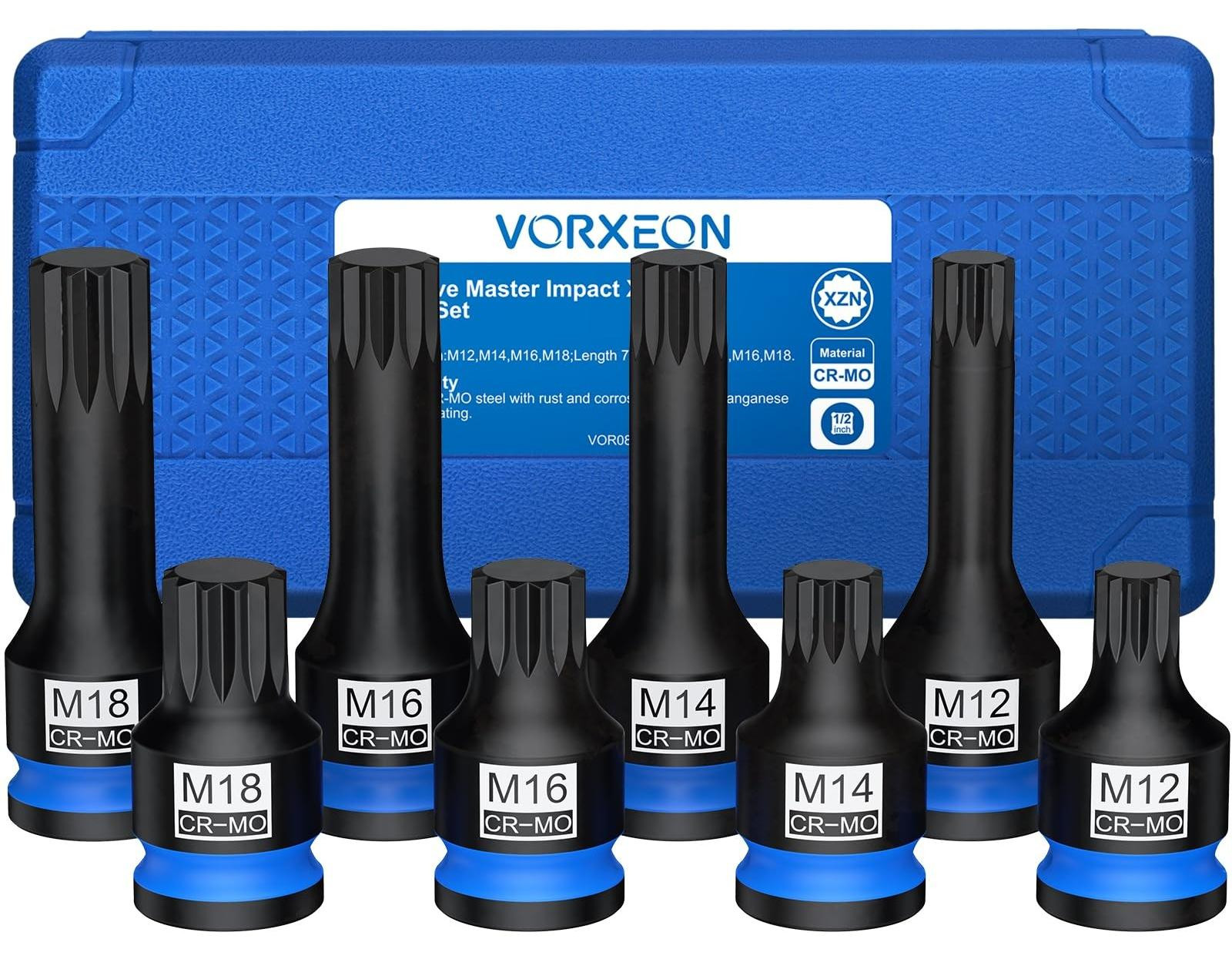 8-Delige Set van Impact XZN Bit Sockets voor Auto Reparatie