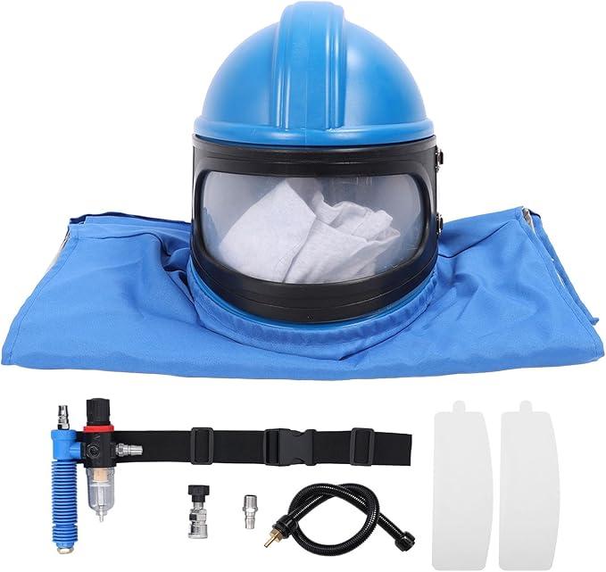 Sandstrahlhelm mit Luftzufuhr - Professionelle Sandstrahlhaube für Sandstrahlen Lackieren Oberflächenbehandlung Spritzen und Beschichten