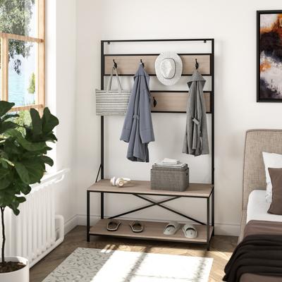 EVE-Modern 68-inch Height Mixed Material Hall Tree With Bench and Storage - 68*40*15 inches