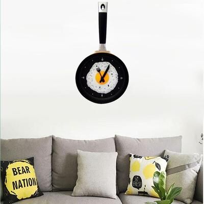 Inspired Deals Fried Egg Kitchen Wall Clock Quiet Frying Pan Novelty Clock For Home Decor orange