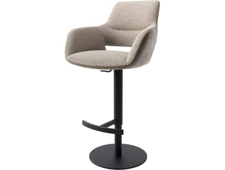 DELIFE Barstuhl Yago-Flex Drehfußhöhenverstellbar Metall Schwarz Materialmix Mikrofaser Schlamm / Bouclé Schlamm drehbar Taschenfederkern