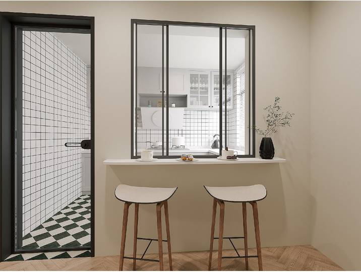 Schiebe-Innenfenster aus pulverbeschichtetem Aluminium Schwarz 120 x 130 cm (B x H) – RAVENA