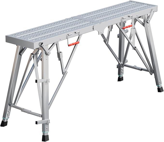 Höhenverstellbare Arbeitsplattform bis 300 kg - Klappbares, multifunktionales Stahlgerüst, ideal als Treppenpodest für Werkstatt, Garage und Heimwerkerarbeiten