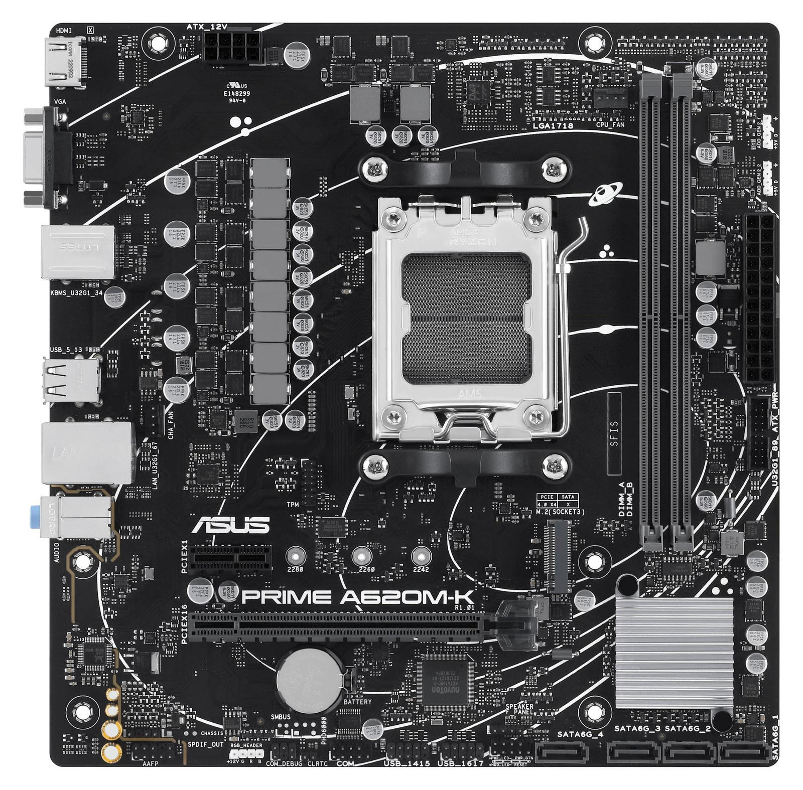 Asus Prime A620M-K Moederbord AM5 A620 USB 3.2 Gen 1 AURA
