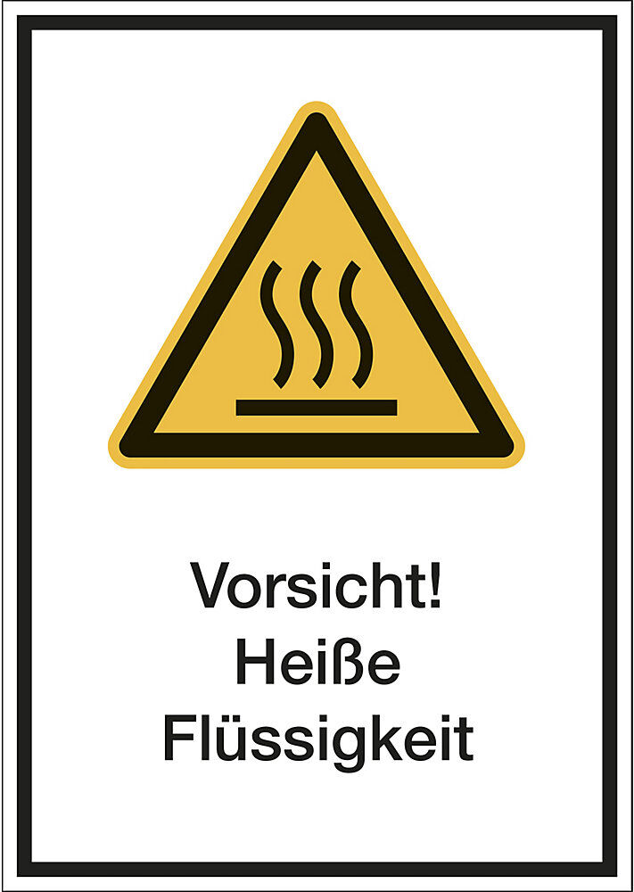kaiserkraft Kombischilder mit Text für Warnkennzeichen, Vorsicht! Heiße Flüssigkeit, VE 10 Stk, Folie, LxH 210 x 297 mm