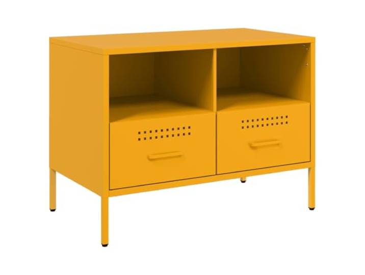 GHVBNMF TV-Schrank Metall Senfgelb 68x39x50,5 cm Lowboard Fernsehtisch Industrie-Design Fernsehschrank fürs Schlafzimmer mit 2 Schubladen, 2 Fächern und verstellbaren Füßen für sicheren Stand.